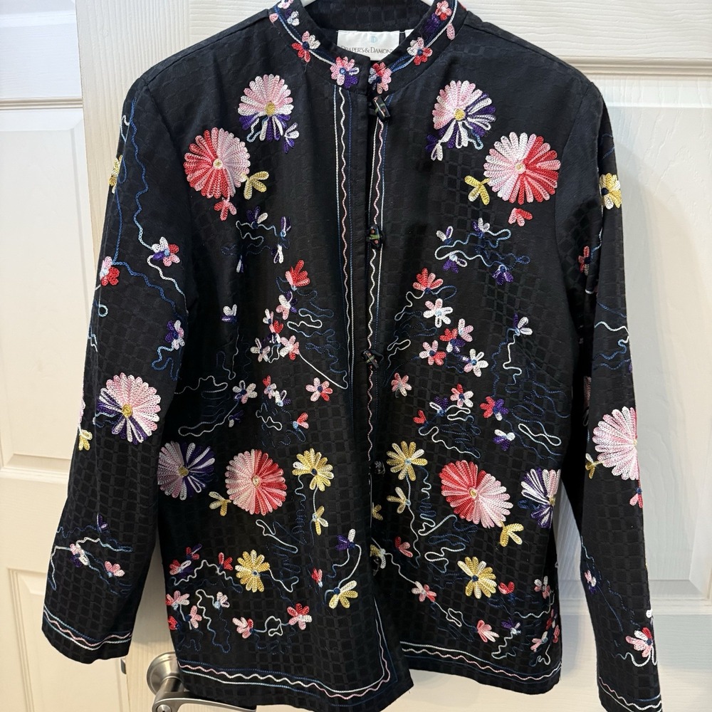 Draper &‎ Damon's Womens Fancy Floral Embroidered Jacket Toggle Buttons Size L